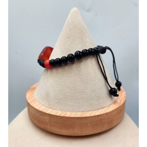 Handmade Carnelian & Onyx Beaded Adjustable Bracelet - Picture 3 of 5